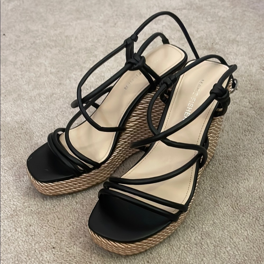 NEW Marc Fisher Black Wedge Sandals